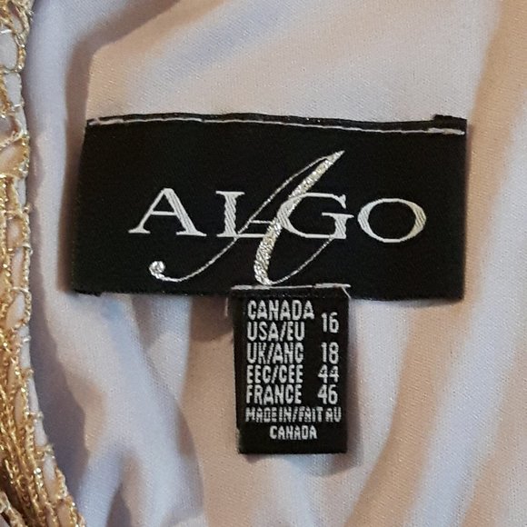 Made In Canada Formal Plus Gown Gold Fringe Plus Size 16 - Picture 5 of 7